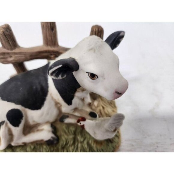 Vintage Homco Porcelain Cow With Chicken Figurine Sculpture 1469 Collectible - Picture 2 of 9